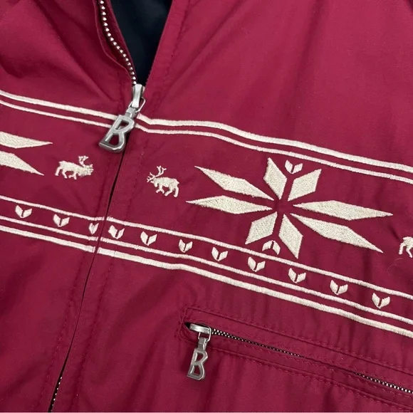 Vintage Bogner One-Piece Embroidered Ski Suit Fur Trimmed Hood Burgundy Sz 10 - Picture 9 of 16